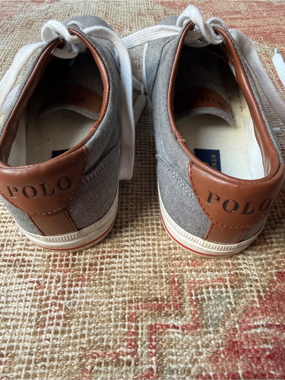 Vaughn Polo by Ralph Lauren Gray Canvas Low-Top Sneakers with Red Logo